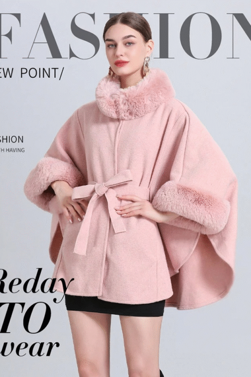 FAUX FUR CAPE WITH BELT