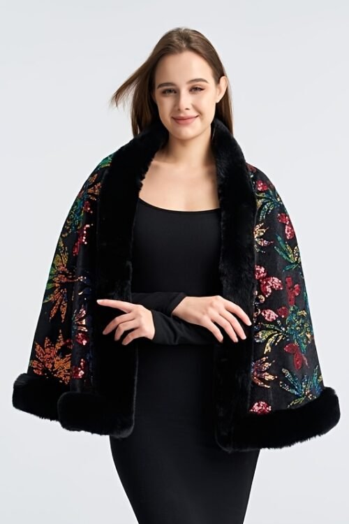 ELEGANT SEQUIN EMBROIDERED PONCHO
